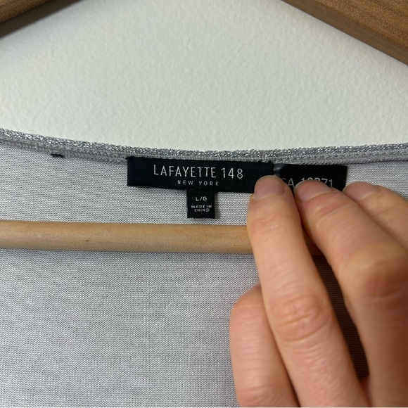 LAFAYETTE 148 NEW YORK | 100% Cotton Grey T-Shirt with Silver Trim Size Large - Picture 4 of 7